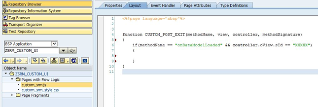 The new JavaScript view in SAP UI5 in se80 for the SAP SRM app